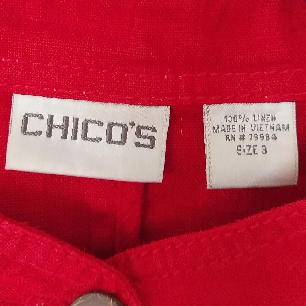 Chico's Red 100% Linen Long Sleeve Button Down Shacket NWOT.